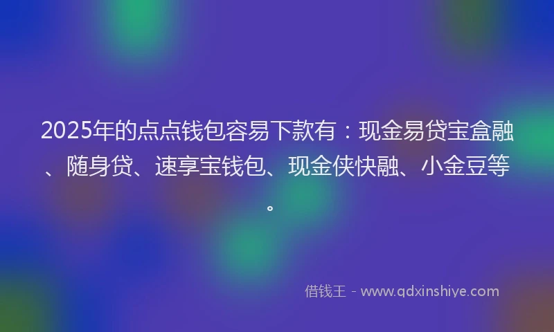 2025年的点点钱包容易下款有：现金易贷宝盒融、随身贷、速享宝钱包、现金侠快融、小金豆等。
