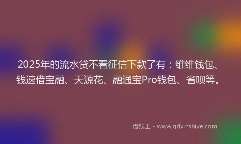 2025年的流水贷不看征信下款了有：维维钱包、钱速借宝融、天源花、融通宝Pro钱包、省呗等。
