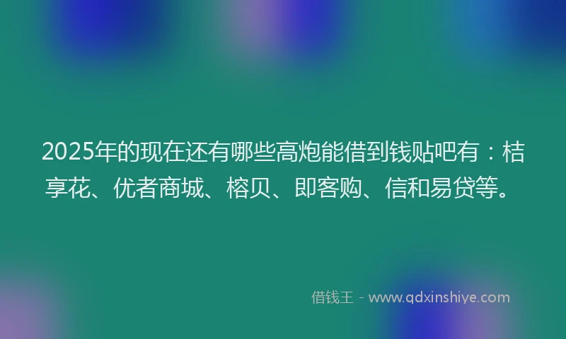 2025年的现在还有哪些高炮能借到钱贴吧有：桔享花、优者商城、榕贝、即客购、信和易贷等。