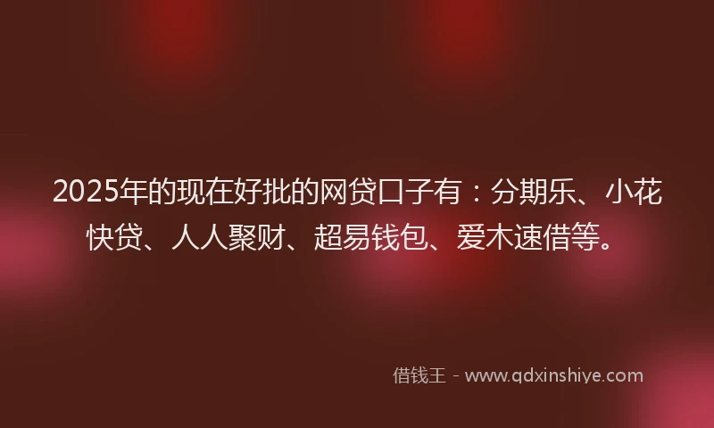 2025年的现在好批的网贷口子有：分期乐、小花快贷、人人聚财、超易钱包、爱木速借等。