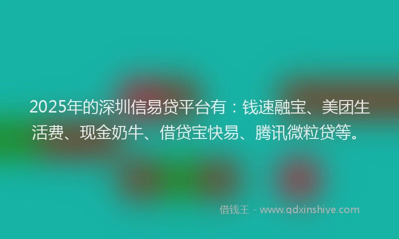 2025年的深圳信易贷平台有：钱速融宝、美团生活费、现金奶牛、借贷宝快易、腾讯微粒贷等。