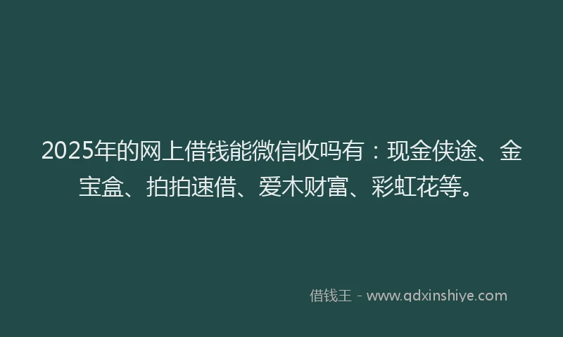 2025年的网上借钱能微信收吗有：现金侠途、金宝盒、拍拍速借、爱木财富、彩虹花等。