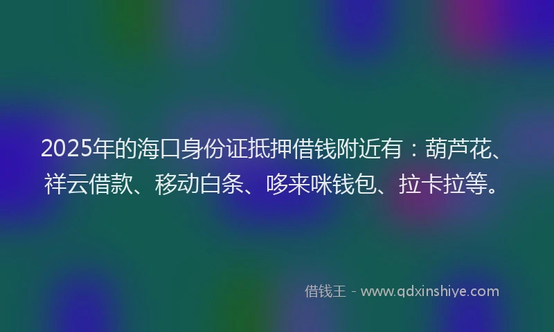 2025年的海口身份证抵押借钱附近有：葫芦花、祥云借款、移动白条、哆来咪钱包、拉卡拉等。