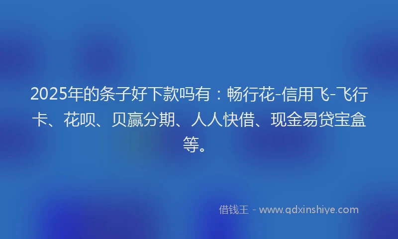 2025年的条子好下款吗有：畅行花-信用飞-飞行卡、花呗、贝赢分期、人人快借、现金易贷宝盒等。