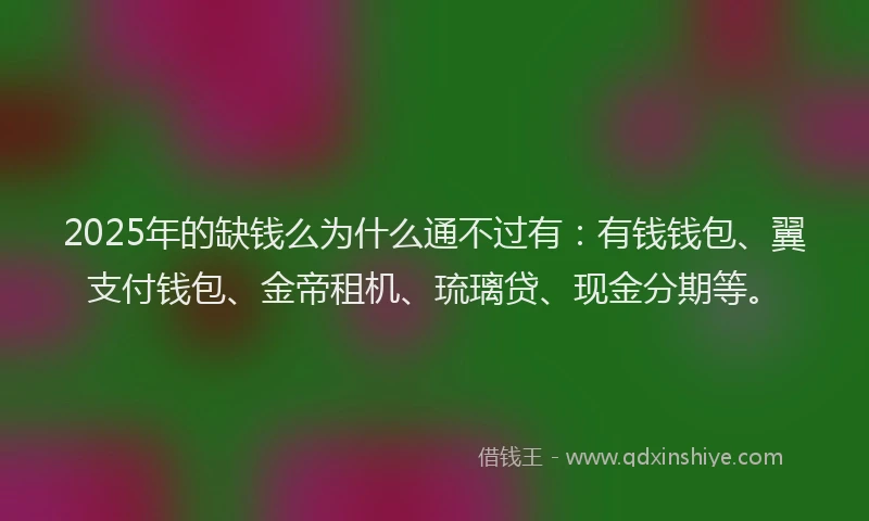 2025年的缺钱么为什么通不过有：有钱钱包、翼支付钱包、金帝租机、琉璃贷、现金分期等。
