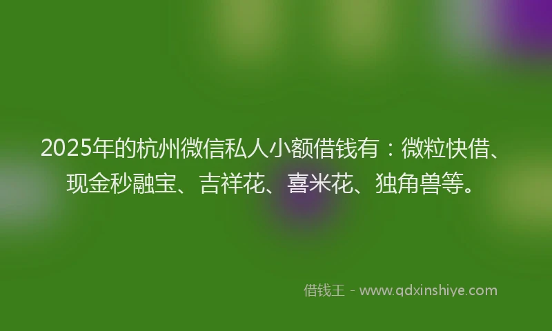 2025年的杭州微信私人小额借钱有：微粒快借、现金秒融宝、吉祥花、喜米花、独角兽等。