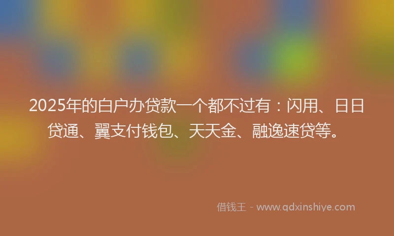 2025年的白户办贷款一个都不过有：闪用、日日贷通、翼支付钱包、天天金、融逸速贷等。