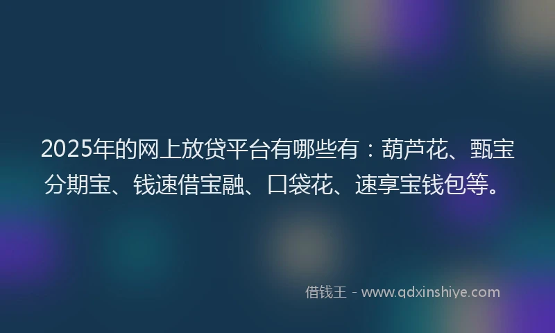 2025年的网上放贷平台有哪些有：葫芦花、甄宝分期宝、钱速借宝融、口袋花、速享宝钱包等。