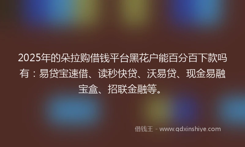 2025年的朵拉购借钱平台黑花户能百分百下款吗有：易贷宝速借、读秒快贷、沃易贷、现金易融宝盒、招联金融等。