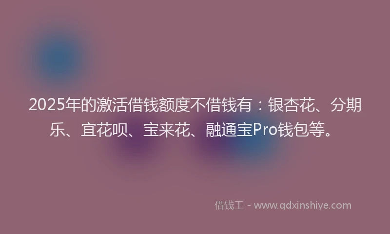 2025年的激活借钱额度不借钱有：银杏花、分期乐、宜花呗、宝来花、融通宝Pro钱包等。