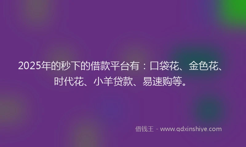 2025年的秒下的借款平台有：口袋花、金色花、时代花、小羊贷款、易速购等。