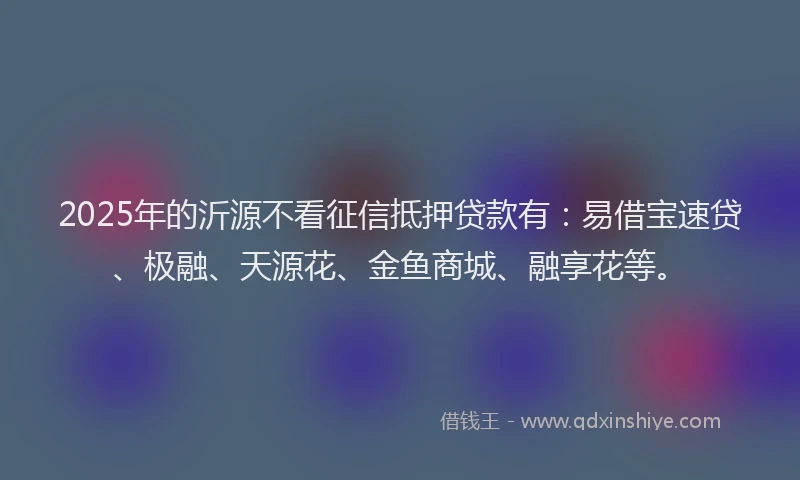 2025年的沂源不看征信抵押贷款有：易借宝速贷、极融、天源花、金鱼商城、融享花等。