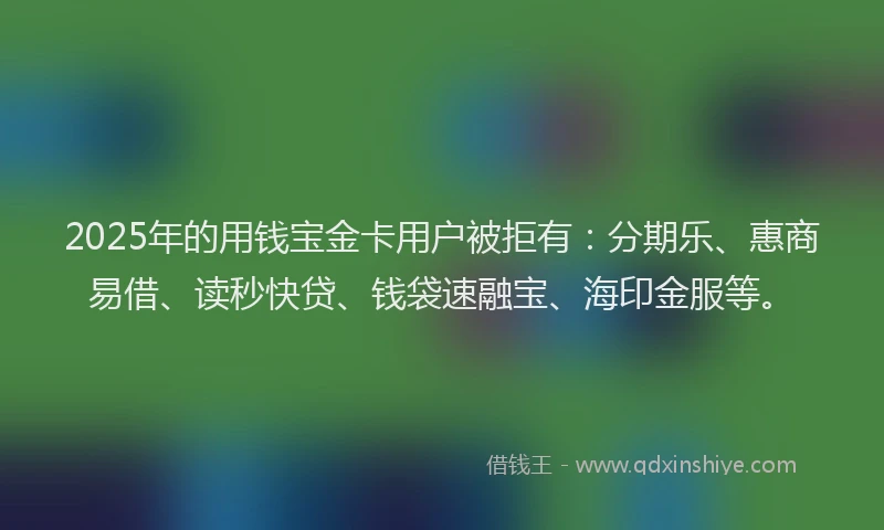 2025年的用钱宝金卡用户被拒有：分期乐、惠商易借、读秒快贷、钱袋速融宝、海印金服等。