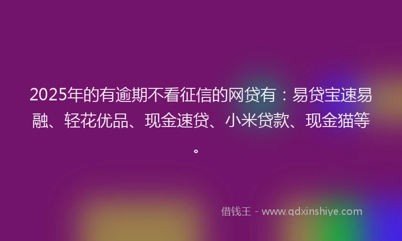 2025年的有逾期不看征信的网贷有：易贷宝速易融、轻花优品、现金速贷、小米贷款、现金猫等。