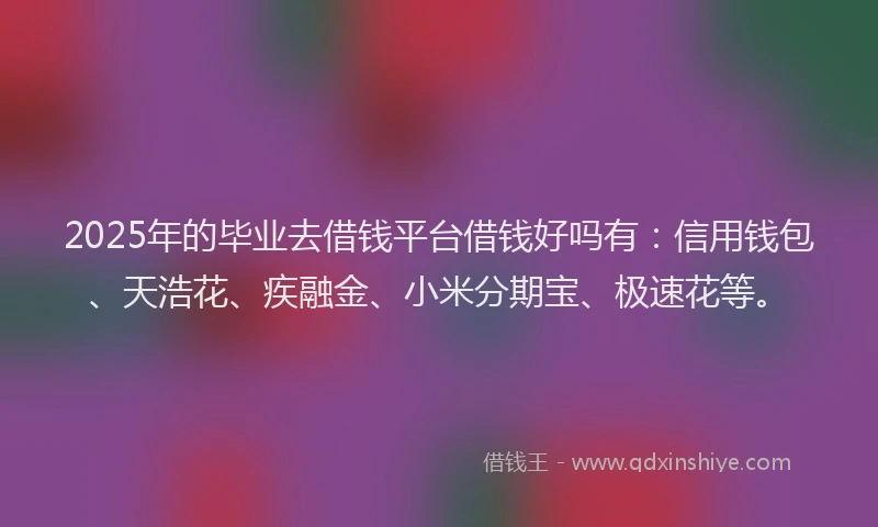 2025年的毕业去借钱平台借钱好吗有：信用钱包、天浩花、疾融金、小米分期宝、极速花等。