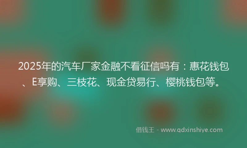 2025年的汽车厂家金融不看征信吗有：惠花钱包、E享购、三枝花、现金贷易行、樱桃钱包等。
