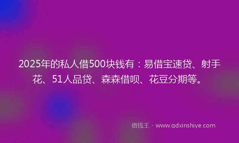 2025年的私人借500块钱有：易借宝速贷、射手花、51人品贷、森森借呗、花豆分期等。