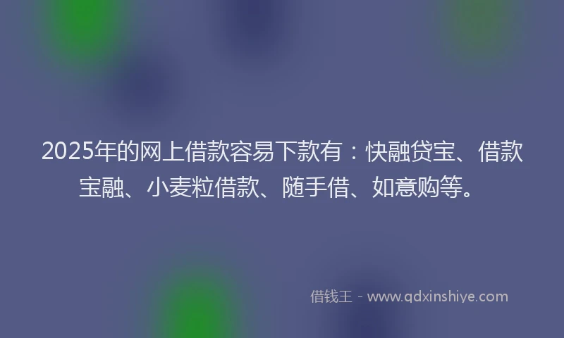 2025年的网上借款容易下款有：快融贷宝、借款宝融、小麦粒借款、随手借、如意购等。
