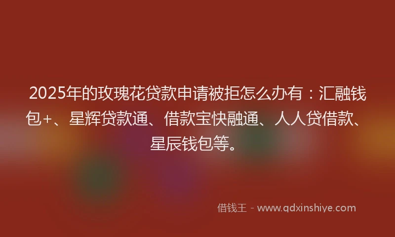 2025年的玫瑰花贷款申请被拒怎么办有：汇融钱包+、星辉贷款通、借款宝快融通、人人贷借款、星辰钱包等。