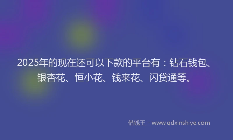 2025年的现在还可以下款的平台有：钻石钱包、银杏花、恒小花、钱来花、闪贷通等。