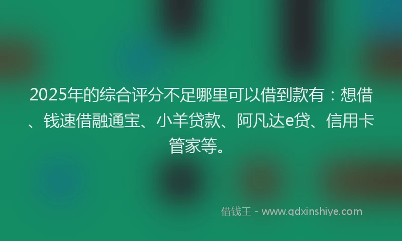 2025年的综合评分不足哪里可以借到款有：想借、钱速借融通宝、小羊贷款、阿凡达e贷、信用卡管家等。