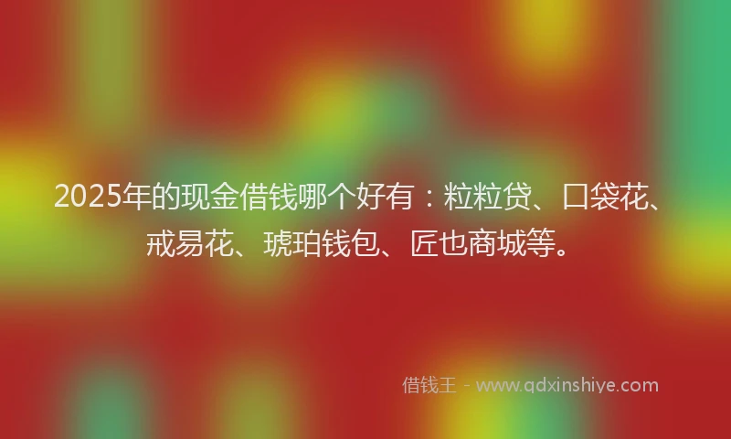 2025年的现金借钱哪个好有：粒粒贷、口袋花、戒易花、琥珀钱包、匠也商城等。