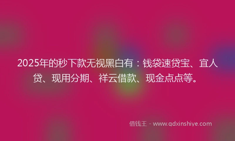 2025年的秒下款无视黑白有：钱袋速贷宝、宜人贷、现用分期、祥云借款、现金点点等。