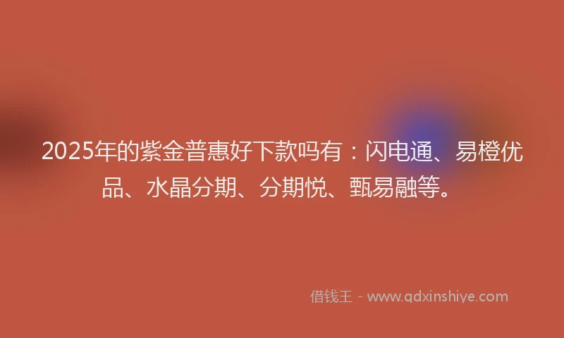 2025年的紫金普惠好下款吗有：闪电通、易橙优品、水晶分期、分期悦、甄易融等。