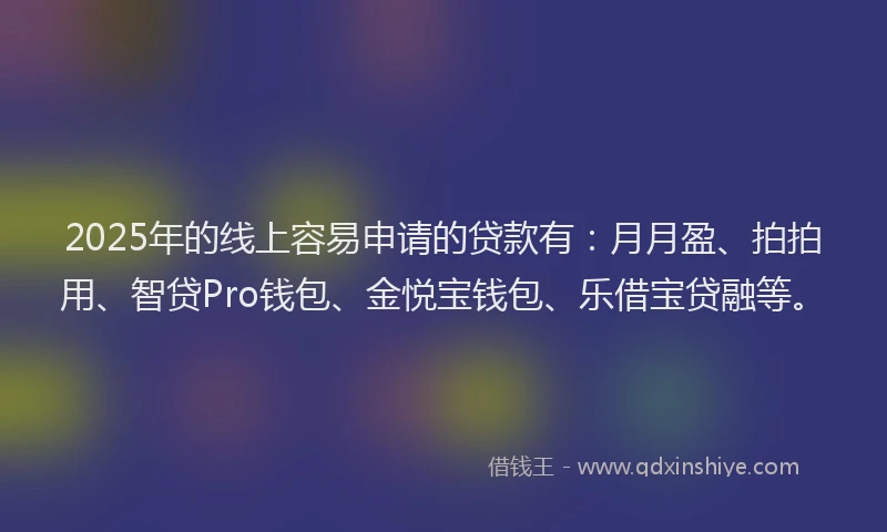 2025年的线上容易申请的贷款有：月月盈、拍拍用、智贷Pro钱包、金悦宝钱包、乐借宝贷融等。