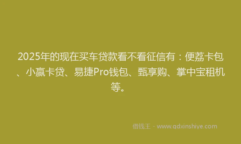 2025年的现在买车贷款看不看征信有：便荔卡包、小赢卡贷、易捷Pro钱包、甄享购、掌中宝租机等。