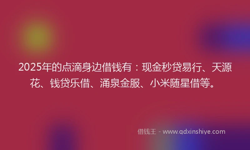 2025年的点滴身边借钱有：现金秒贷易行、天源花、钱贷乐借、涌泉金服、小米随星借等。