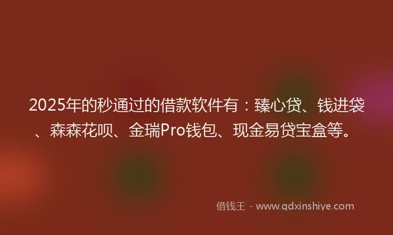 2025年的秒通过的借款软件有：臻心贷、钱进袋、森森花呗、金瑞Pro钱包、现金易贷宝盒等。