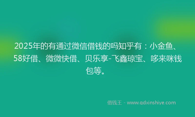 2025年的有通过微信借钱的吗知乎有：小金鱼、58好借、微微快借、贝乐享-飞鑫琼宝、哆来咪钱包等。