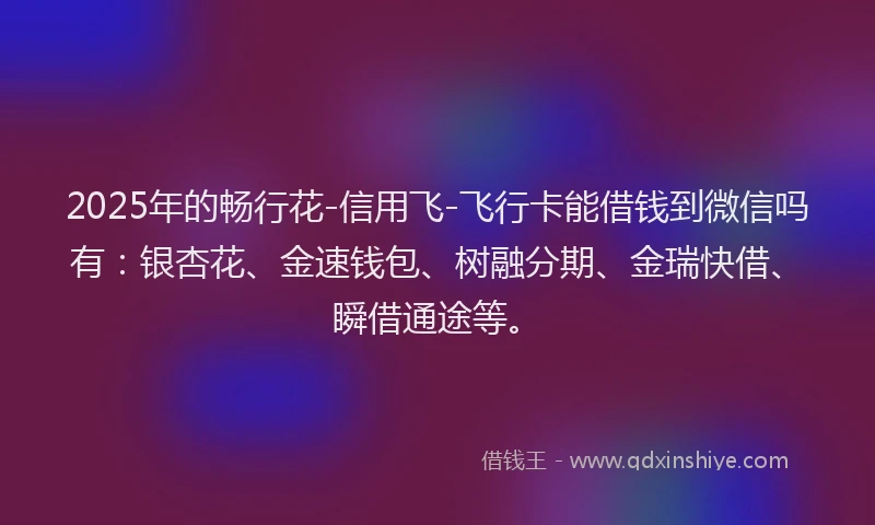 2025年的畅行花-信用飞-飞行卡能借钱到微信吗有：银杏花、金速钱包、树融分期、金瑞快借、瞬借通途等。