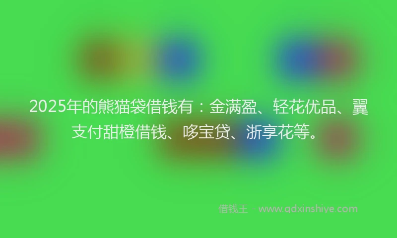 2025年的熊猫袋借钱有：金满盈、轻花优品、翼支付甜橙借钱、哆宝贷、浙享花等。