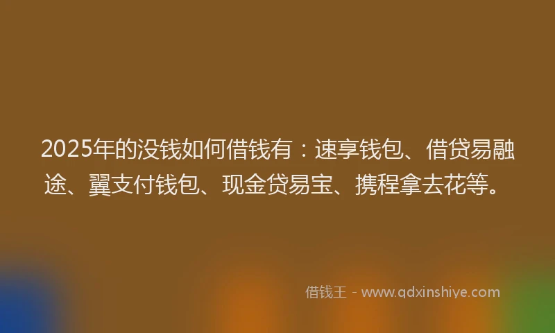 2025年的没钱如何借钱有：速享钱包、借贷易融途、翼支付钱包、现金贷易宝、携程拿去花等。