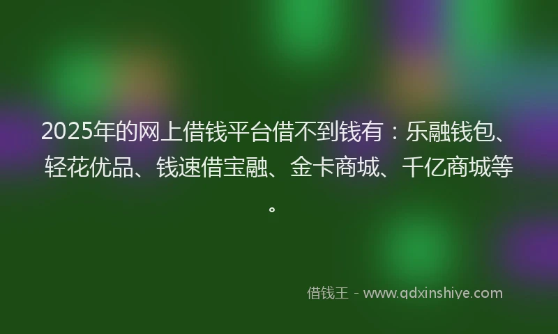 2025年的网上借钱平台借不到钱有：乐融钱包、轻花优品、钱速借宝融、金卡商城、千亿商城等。
