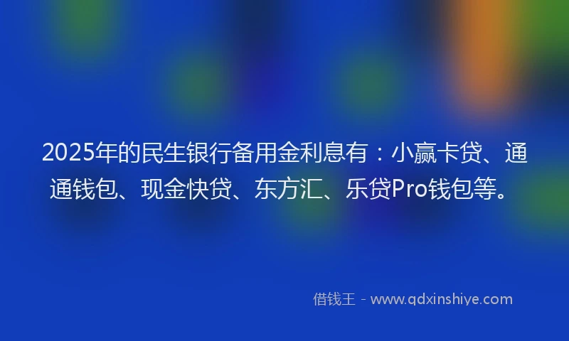 2025年的民生银行备用金利息有：小赢卡贷、通通钱包、现金快贷、东方汇、乐贷Pro钱包等。