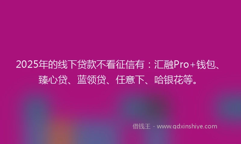 2025年的线下贷款不看征信有：汇融Pro+钱包、臻心贷、蓝领贷、任意下、哈银花等。