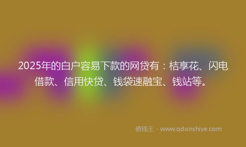 2025年的白户容易下款的网贷有：桔享花、闪电借款、信用快贷、钱袋速融宝、钱站等。