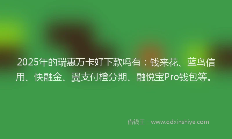 2025年的瑞惠万卡好下款吗有：钱来花、蓝鸟信用、快融金、翼支付橙分期、融悦宝Pro钱包等。