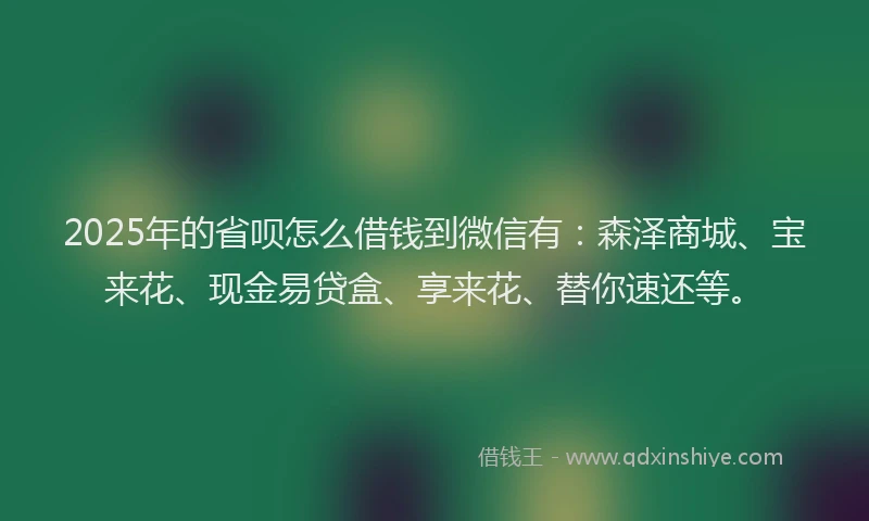 2025年的省呗怎么借钱到微信有：森泽商城、宝来花、现金易贷盒、享来花、替你速还等。