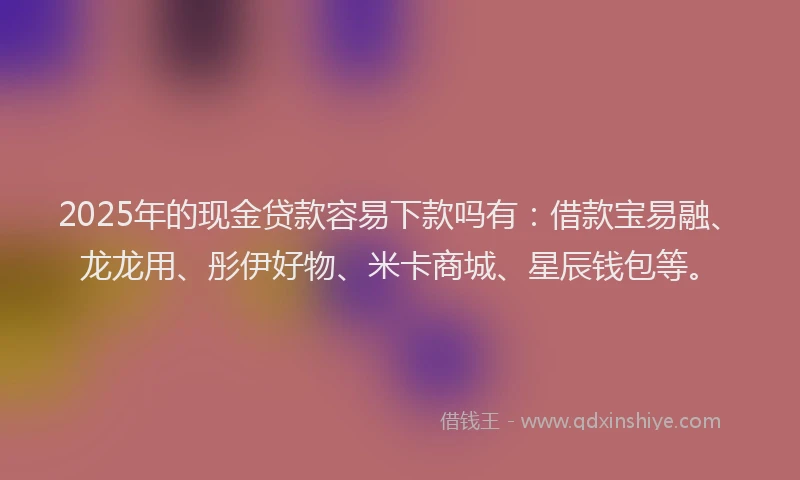 2025年的现金贷款容易下款吗有：借款宝易融、龙龙用、彤伊好物、米卡商城、星辰钱包等。