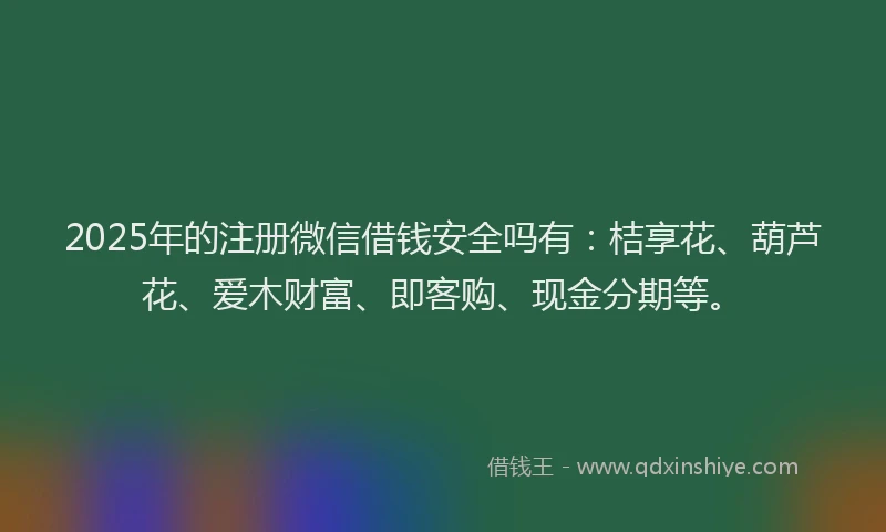 2025年的注册微信借钱安全吗有：桔享花、葫芦花、爱木财富、即客购、现金分期等。