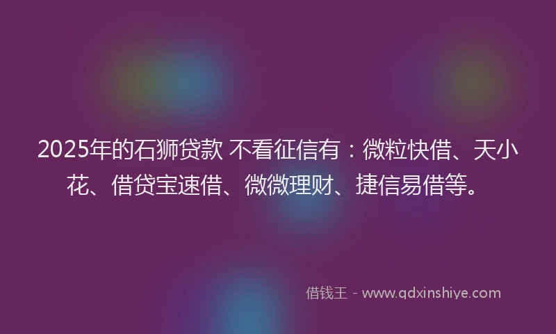 2025年的石狮贷款 不看征信有：微粒快借、天小花、借贷宝速借、微微理财、捷信易借等。