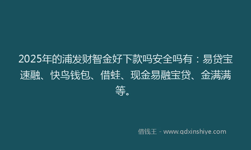 2025年的浦发财智金好下款吗安全吗有：易贷宝速融、快鸟钱包、借蛙、现金易融宝贷、金满满等。