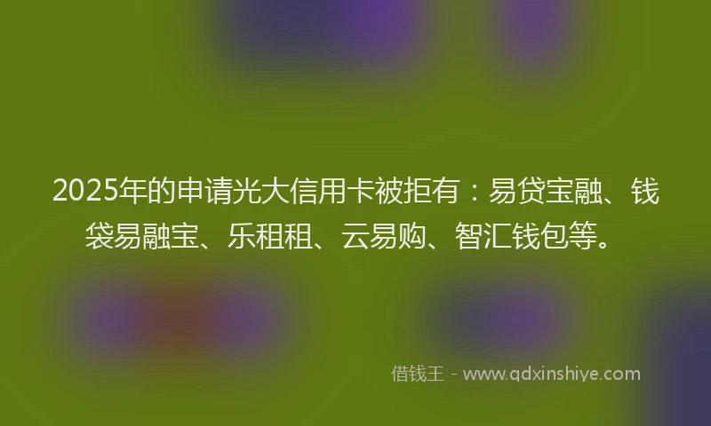 2025年的申请光大信用卡被拒有：易贷宝融、钱袋易融宝、乐租租、云易购、智汇钱包等。
