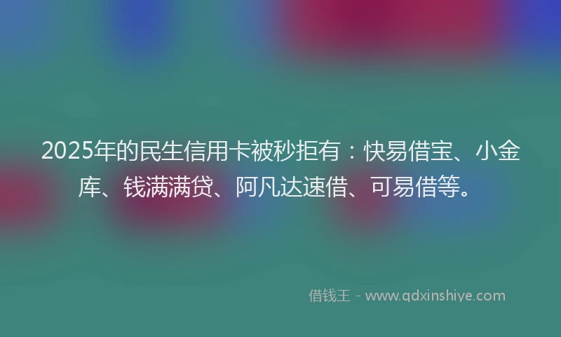 2025年的民生信用卡被秒拒有：快易借宝、小金库、钱满满贷、阿凡达速借、可易借等。