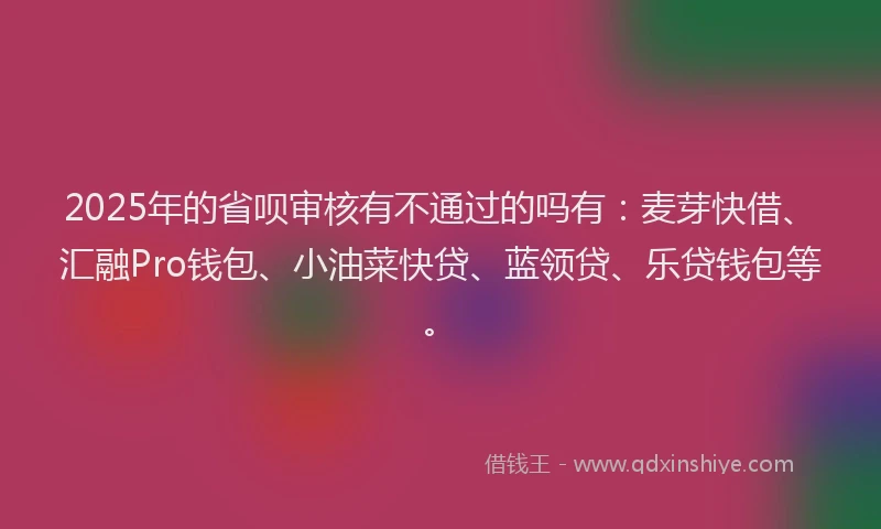 2025年的省呗审核有不通过的吗有：麦芽快借、汇融Pro钱包、小油菜快贷、蓝领贷、乐贷钱包等。
