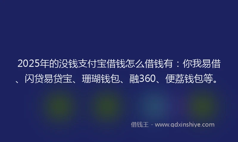 2025年的没钱支付宝借钱怎么借钱有：你我易借、闪贷易贷宝、珊瑚钱包、融360、便荔钱包等。